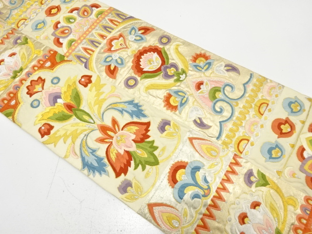 JAPANESE KIMONO / ANTIQUE FUKURO OBI / SILK / WOVEN FLORAL SARASA